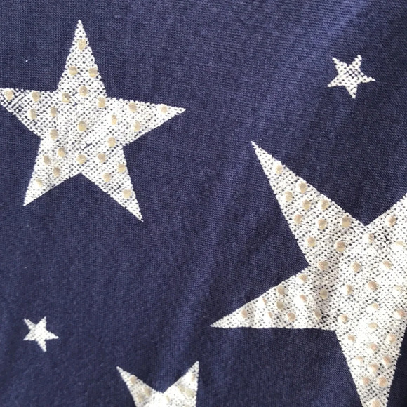 JKLA navy and cream asymmetrical top with stars in front, stripes in back, L - Picture 2 of 6